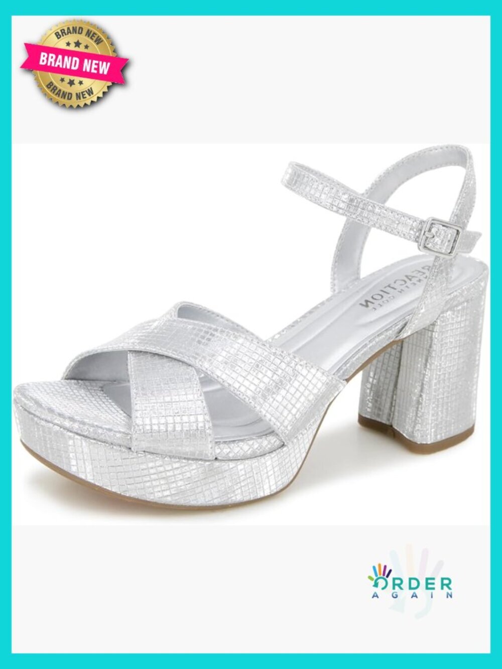 Criss-Cross Platform Heels Block Heel Adjustable Ankle Strap Silver Sequins Y2K